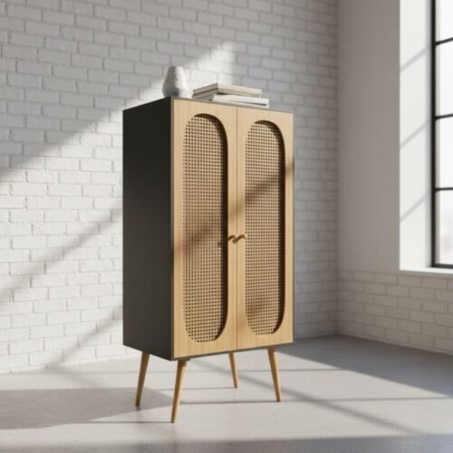Rattan Raw Oak Cabinet
